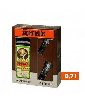 Jägermeister Kräuterlikör Retro-bottle mit 2 shotgläser 25 