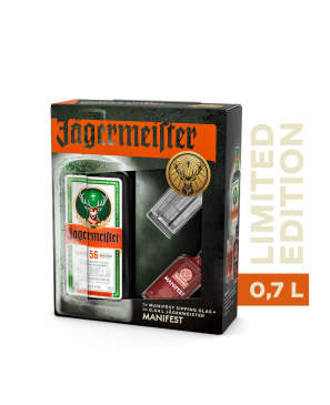 Jägermeister Winter-Onpack 2023 mit Manifest 0,04L + Glas 